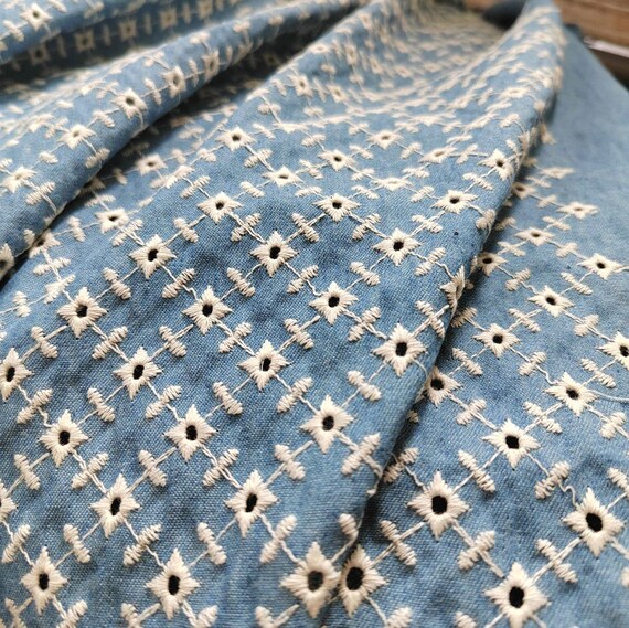 Denim Embroidery fabric, Cotton Embroidery Fabric, Cutout fabric Sold by Meter