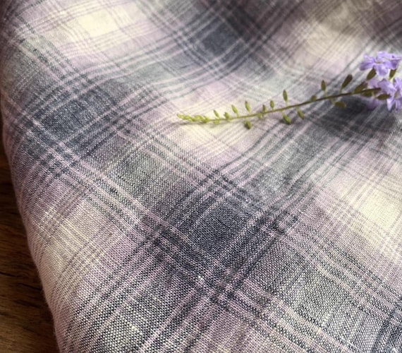 Plaid linen fabric by the yard