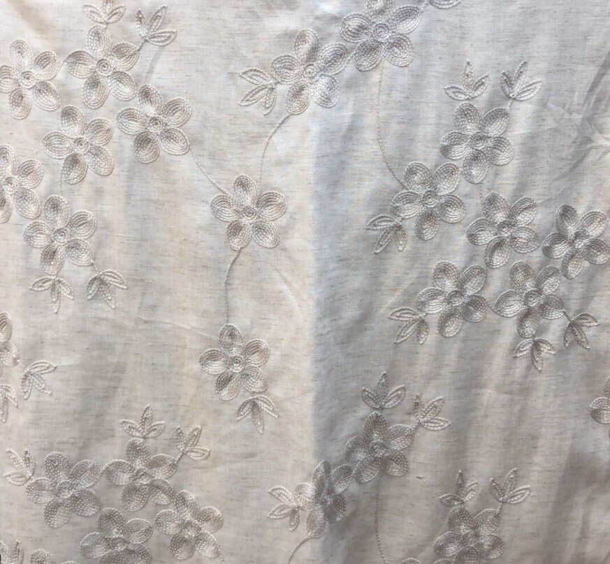 Embroidery Embroidered Linen Fabric by the Yard Etsy