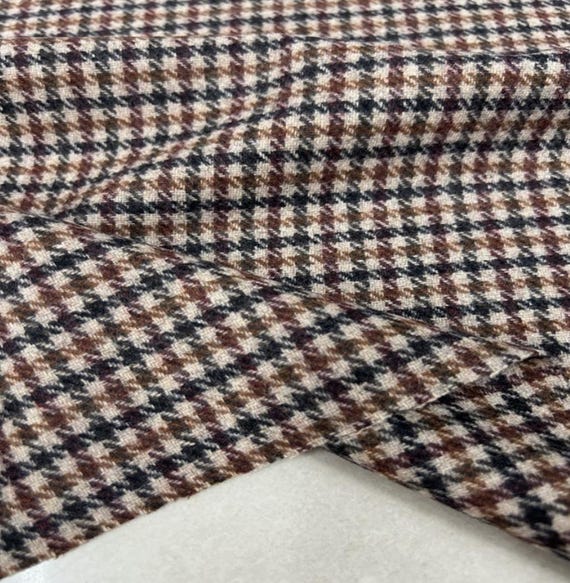 Houndstooth plaid wool fabric by the yard