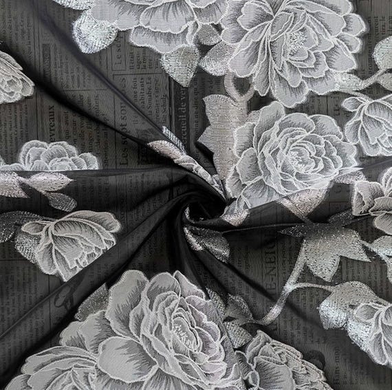 Sheer Metallic Jacquard brocade fabric by the yard