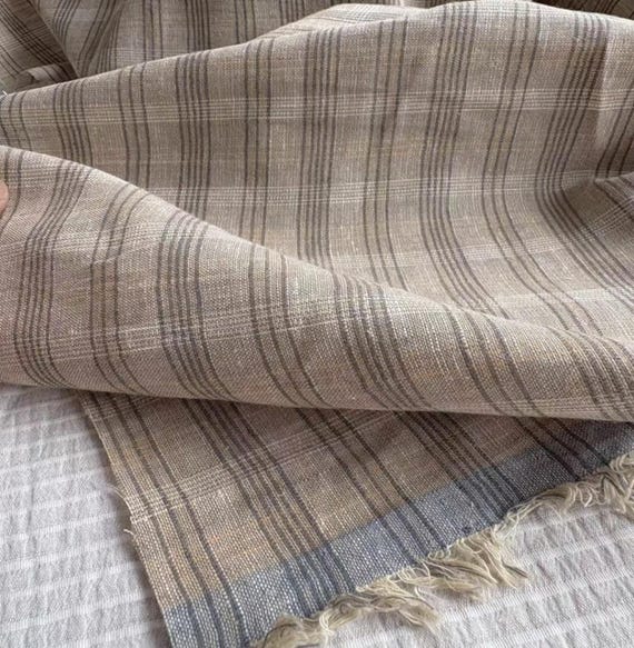 Yarn dyed plaid linen cotton fabric by the yard