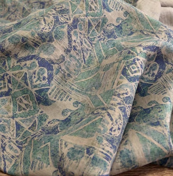 Print floral linen fabric by the yard