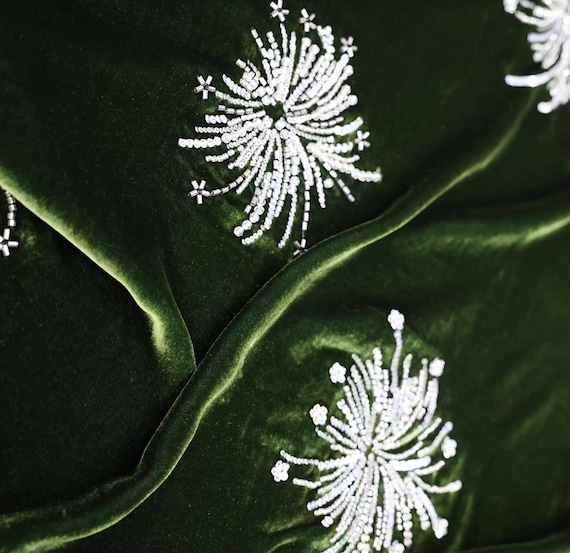 Sequin Beaded Embroidery velvet silk fabric by the yard Fireworks