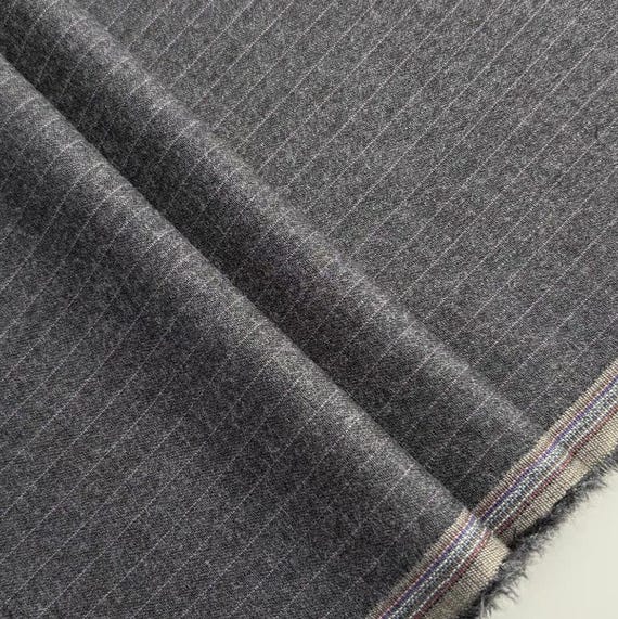 Grey Striped Worsted wool fabric by the yard