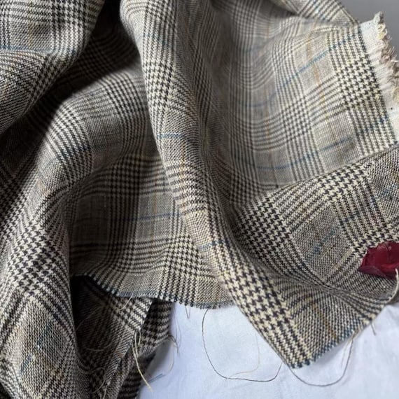 Plaid linen fabric, Gingham linen fabric, Checkered linen fabric by the yard