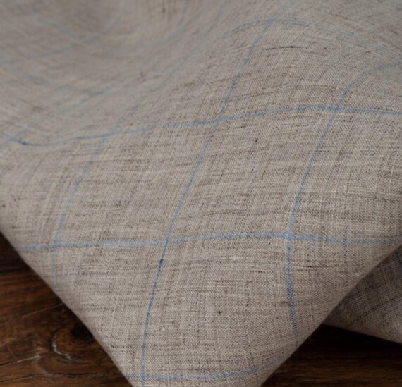 Plaid linen fabric by the yard