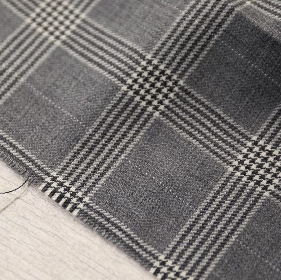 Plaid worsted virgin wool fabric by the yard