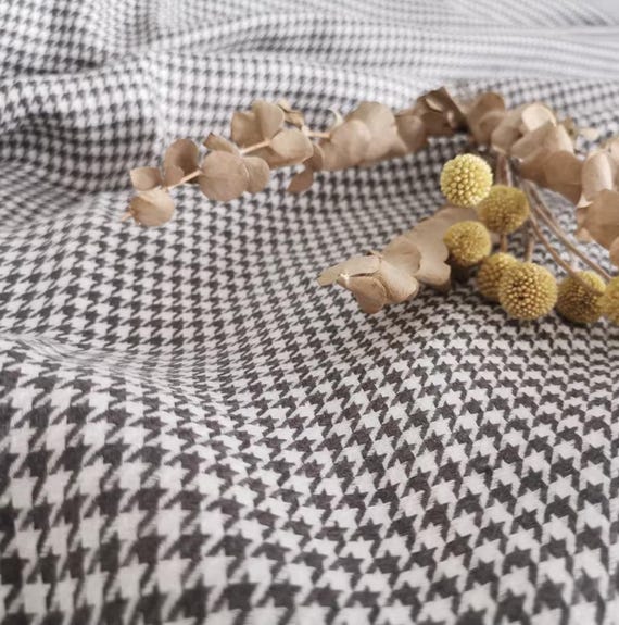 Multi Options Extra Wide Houndstooth Linen Fabric by the yard 110'' Wide