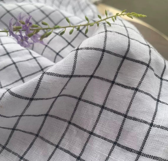 Plaid Linen fabric by the yard
