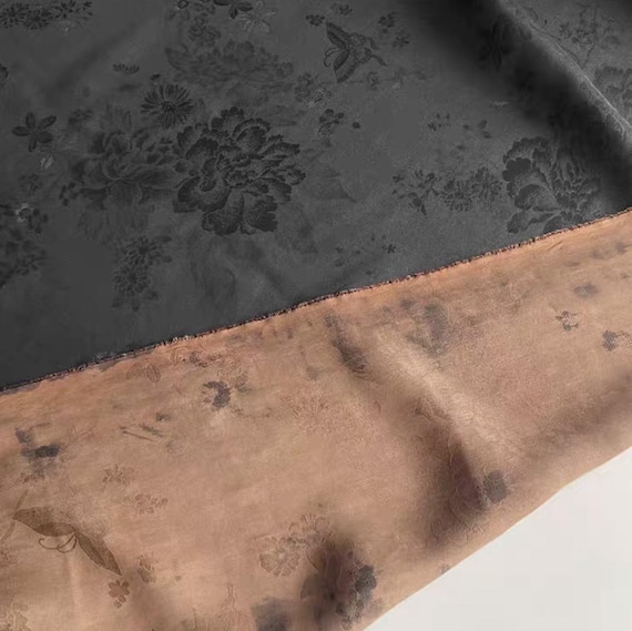Floral Jacquard Gambiered silk fabric by the yard