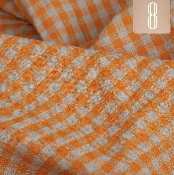 Plaid linen fabric by the yard
