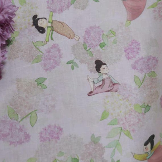 Print ramie fabric by the yard for blouses, dresses,  skirts, clothes fabric