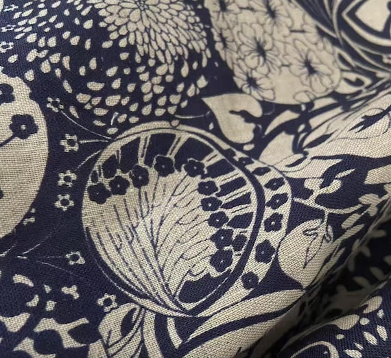 Print floral linen fabric by the yard