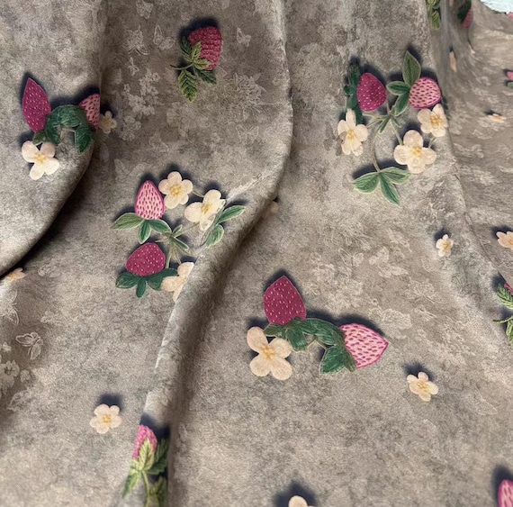 Strawberry Gambiered silk fabric by the yard