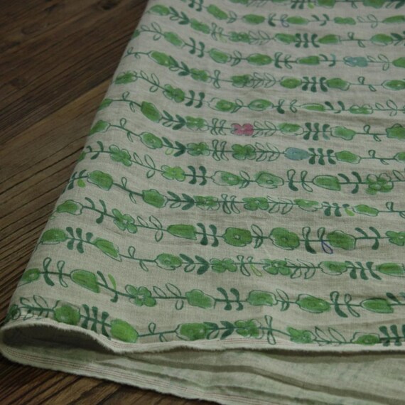 Print floral linen fabric by the yard
