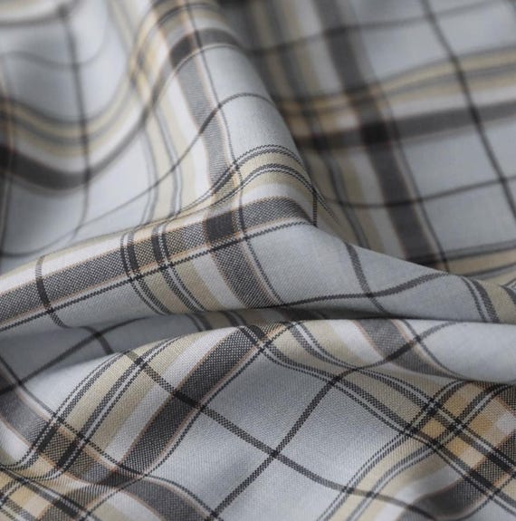 Plaid worsted wool fabric by the yard