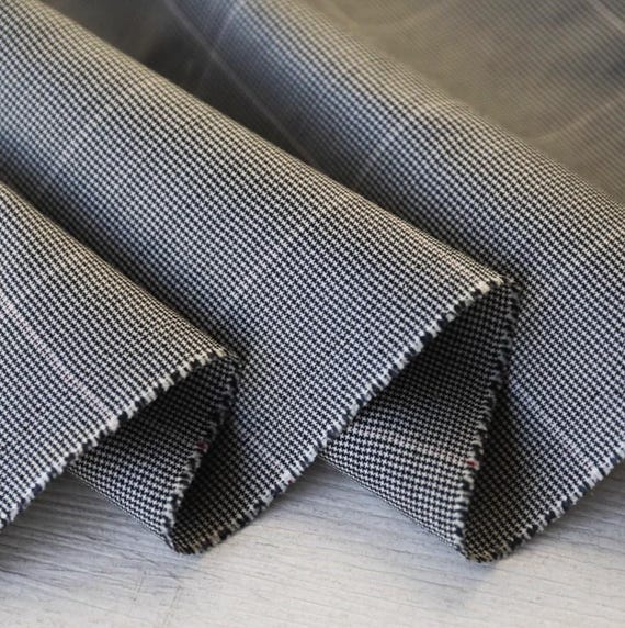 Houndstooth plaid worsted wool fabric by the yard