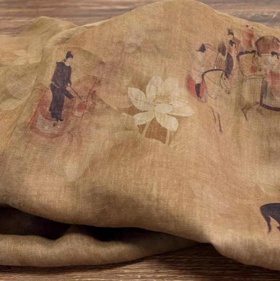 Print floral linen fabric by the yard