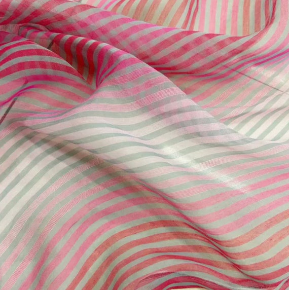 Striped silk linen fabric by the yard