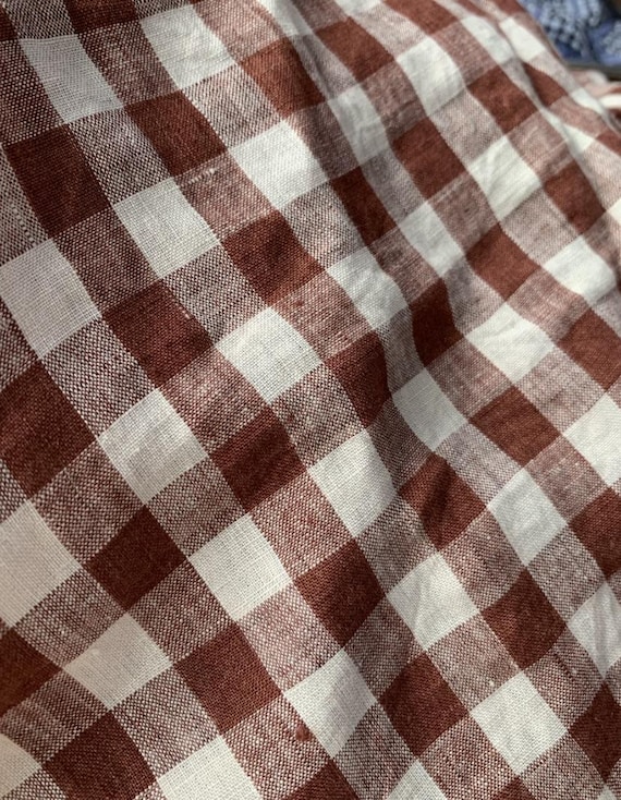 Plaid linen fabric by the yard