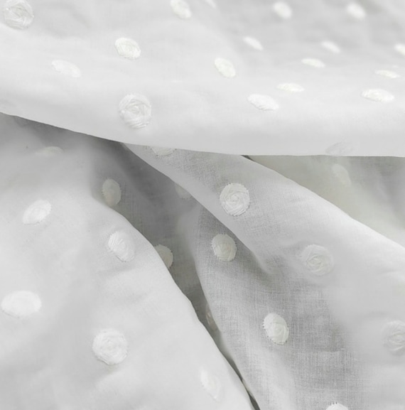 Polka dots Embroidery cotton fabric By the yard