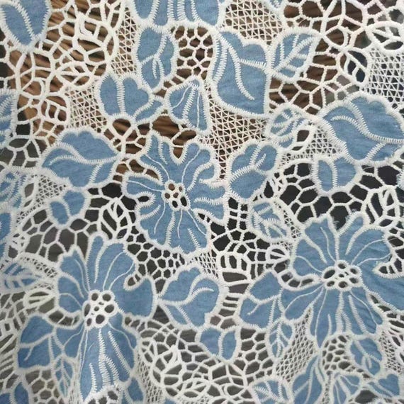 Denim Embroidery fabric, Cotton Embroidery Fabric, Cutout lace fabric Sold by Meter