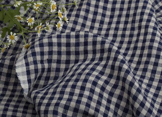 Plaid linen fabric by the yard