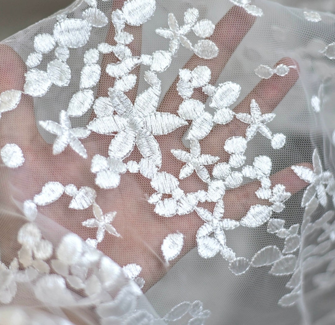 Embroidered Embroidery Lace Mesh Fabric by the Yard Etsy