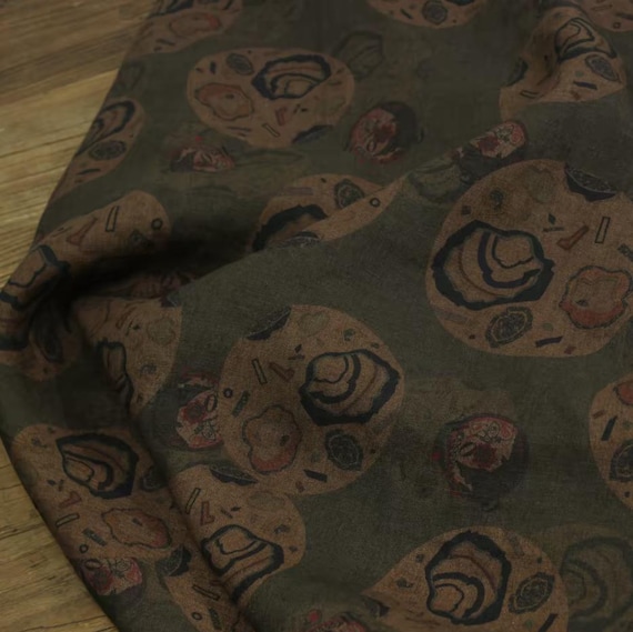 Print floral linen fabric by the yard
