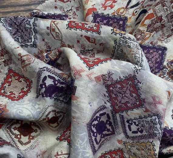 Print floral linen fabric by the yard