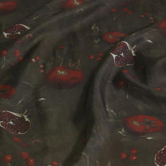 Print cupra fabric, Floral cupro fabric by the yard - Pomegranate