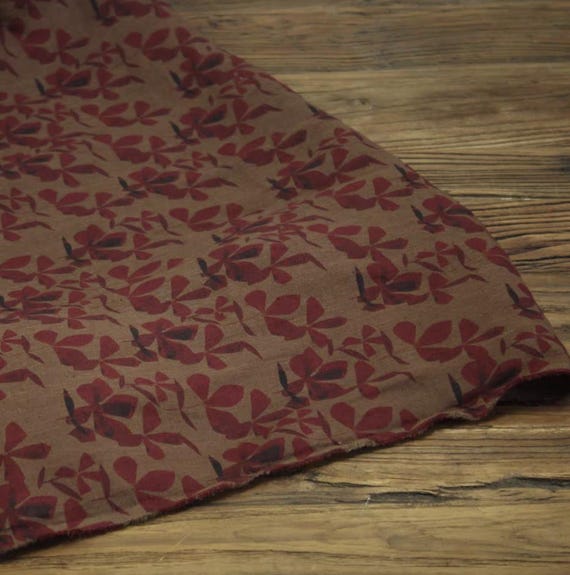Print floral linen fabric by the yard