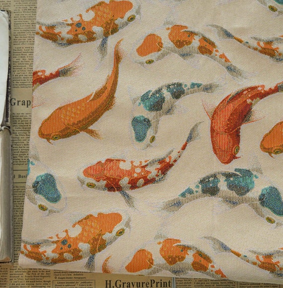 Koi Fish Jacquard brocade fabric by the yard