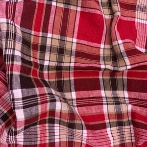 Plaid linen fabric by the yard