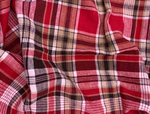 Plaid linen fabric by the yard