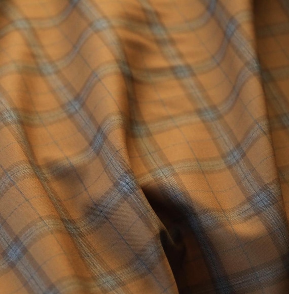 Plaid worsted wool fabric, grid gingham checkered wool fabric by the yard