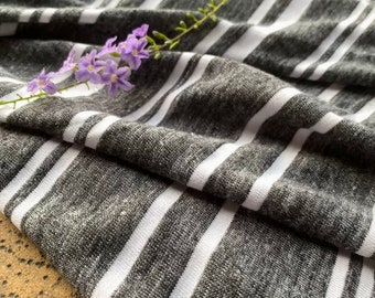 Striped Knit linen jersey fabric by the yard