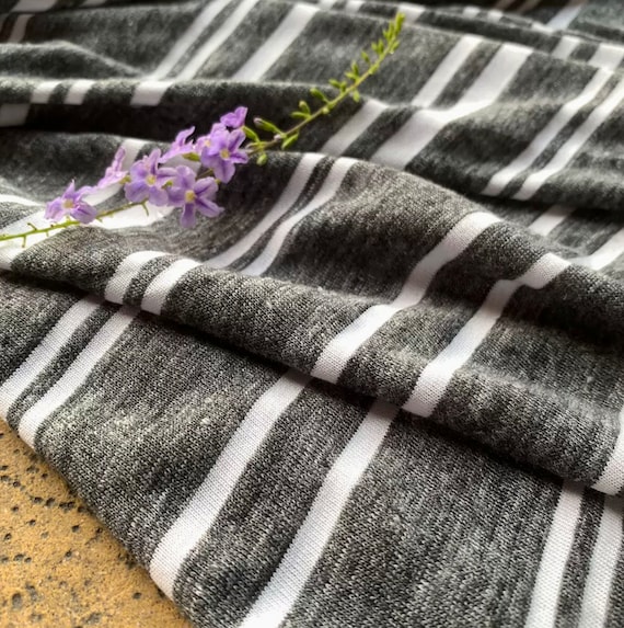 Striped Knit linen jersey fabric by the yard