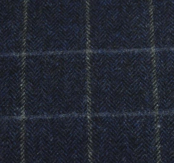 Plaid Herringbone Wool fabric by the yard