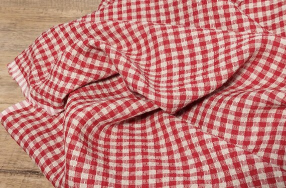 Jacquard plaid linen fabric by the yard