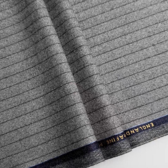 Striped Herringbone Worsted wool fabric by the yard