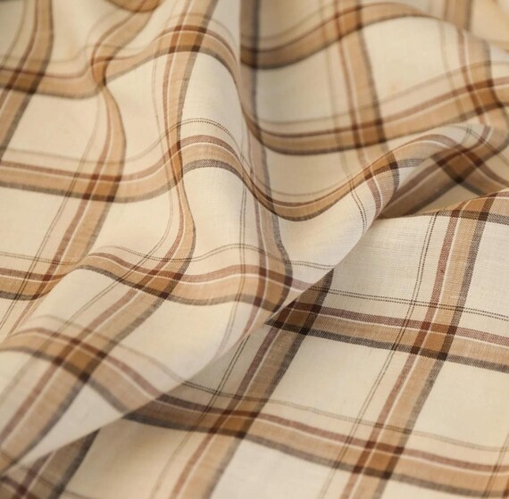 Plaid linen fabric by the yard