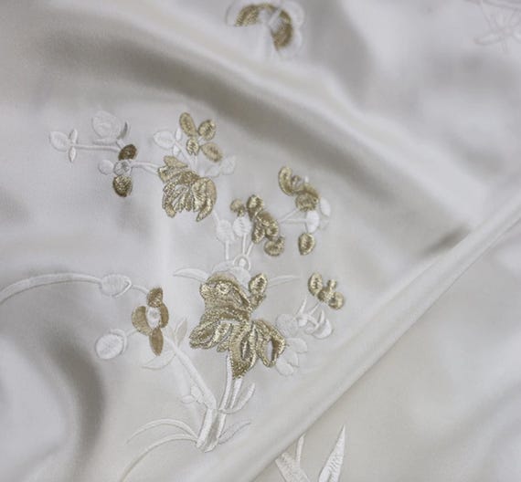 Embroidery silk fabric, Satin charmeuse silk fabric by the yard