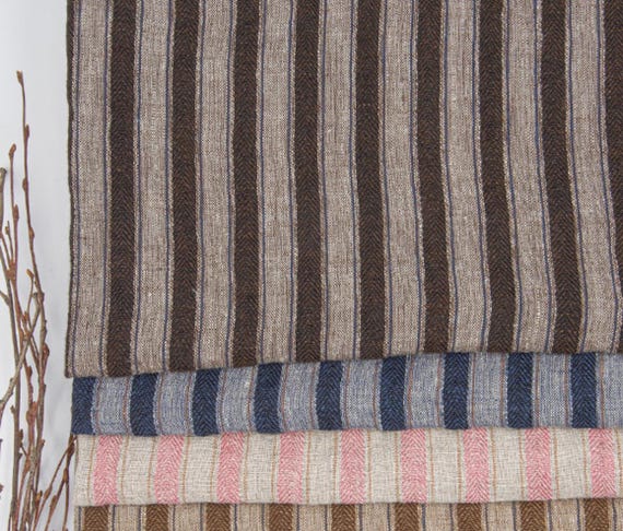 Striped linen fabric by the yard