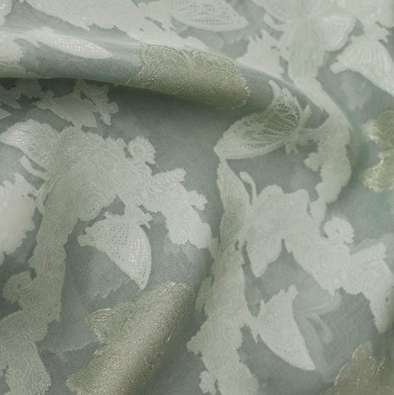 Butterfly Floral Jacquard silk fabric by the yard