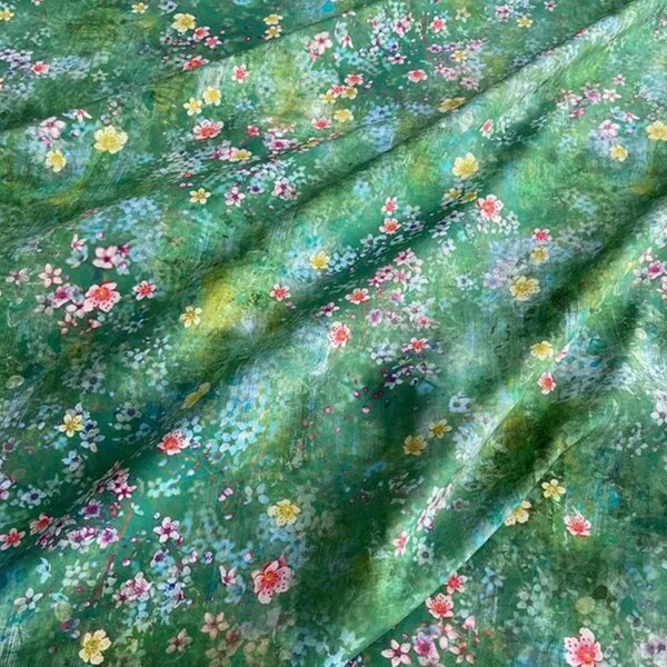 Floral print crepe de chine silk fabric by the yard