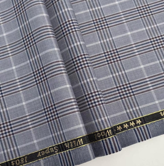 Plaid Worsted wool fabric by the yard