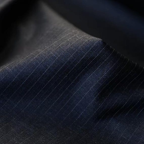 Herringbone striped worsted wool fabric by the yard