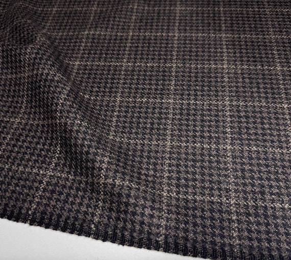 Plaid houndstooth worsted wool fabric by the yard